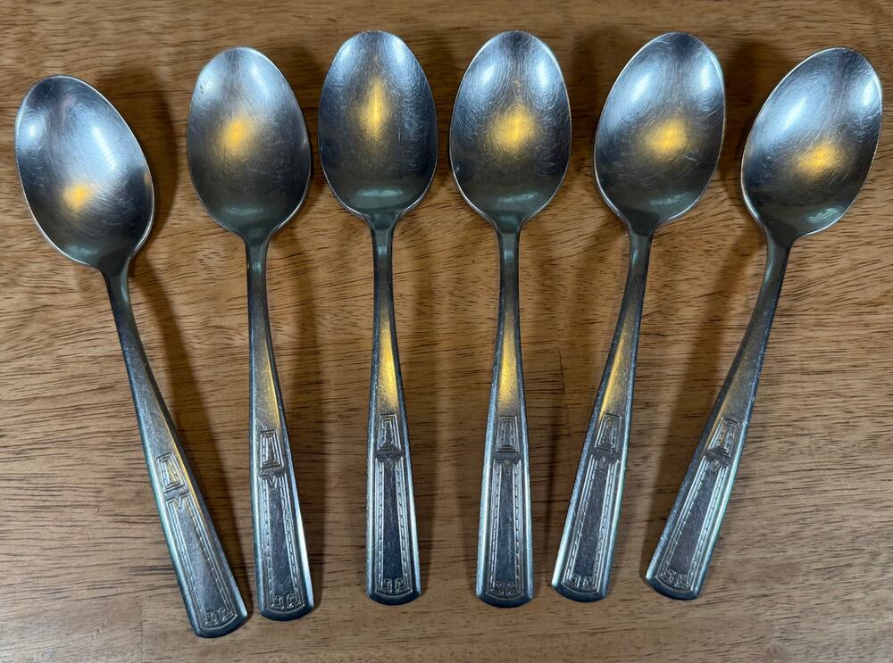 Vintage Imperial IMI2 Greek Key Dinner Spoons Set of 6 Stainless Steel USA